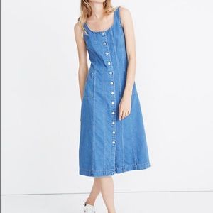 Denim Button-Front Jumper Midi Dress